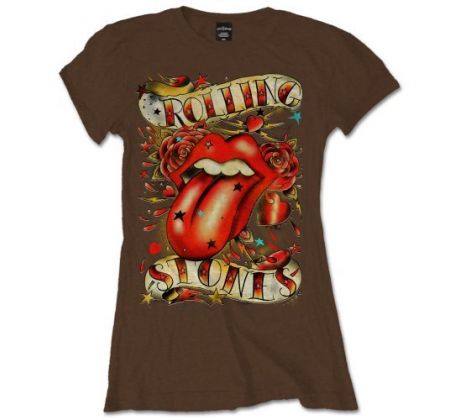 dámske tričko Rolling Stones - Tongue & Stars (Brown) (Women´s t-shirt)