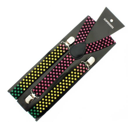 Traky 25mm - MultiColoured Stars (3 clip fashion braces)