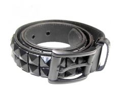 2-radový koženný opasok vybíjaný - Black & Black Pyramids (belt) I CDAQUARIUS.COM