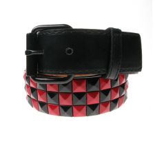3-radový opasok vybíjaný - Black & Red/Black Pyramids (belt)