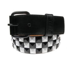 3-radový opasok vybíjaný - Black & White/Black Pyramids (belt)