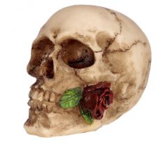 Lebka - Malá lebka s ružou - Red (gothic) ozdobné gotické poháre, figúrky a lebky