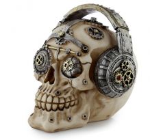 Lebka - so sluchátkami - Headphones Steampunk (gothic) ozdobné gotické poháre, figúrky a lebky