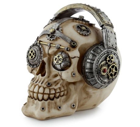 Lebka - so sluchátkami - Headphones Steampunk (gothic) ozdobné gotické poháre, figúrky a lebky