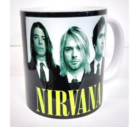 Nirvana - Yellow Logo & Photo (mug/ hrnček) I CDAQUARIUS.COM Rock Shop