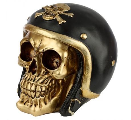 Lebka - Gold Skull with Helmet (gothic) ozdobné gotické poháre, figúrky a lebky